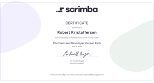 Kursbevis for Robert Kristoffersen for fullført kurs The Frontend Developer Career Path