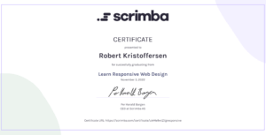 Kursbevis for Robert Kristoffersen for fullført kurs Learn Responsive Web Design
