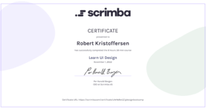 Kursbevis for Robert Kristoffersen for fullført kurs Learn UI Design